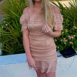 ROSEGOLD OFF-SHOULDER MINI DRESS